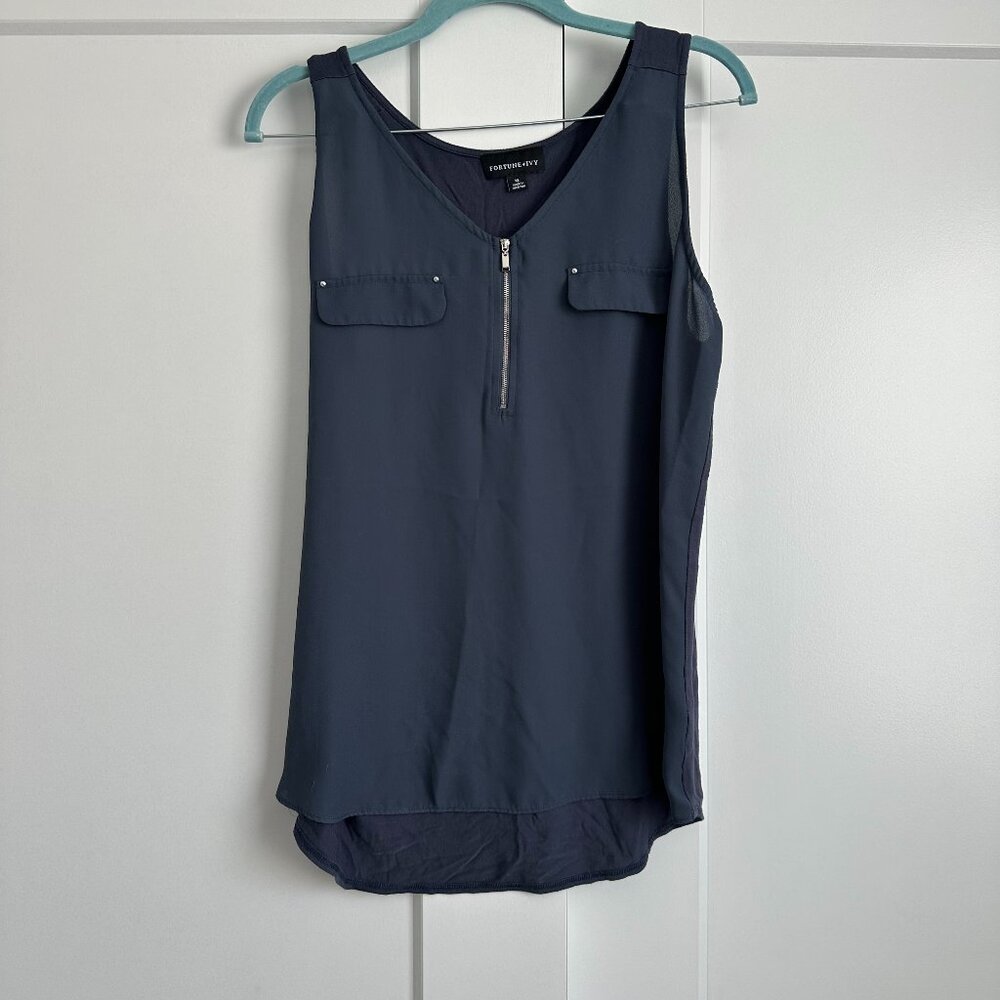 Fortune + Ivy Lola Mixed Material Blouse - Gray/Blue - XL (Stitch Fix)